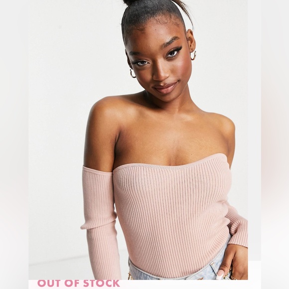 NWT AS YOU RIBBED BANDEAU HALTER TOP SZ-12 KNIT w DETACHED LONG SLEEVE ROSE PINK - Picture 4 of 4